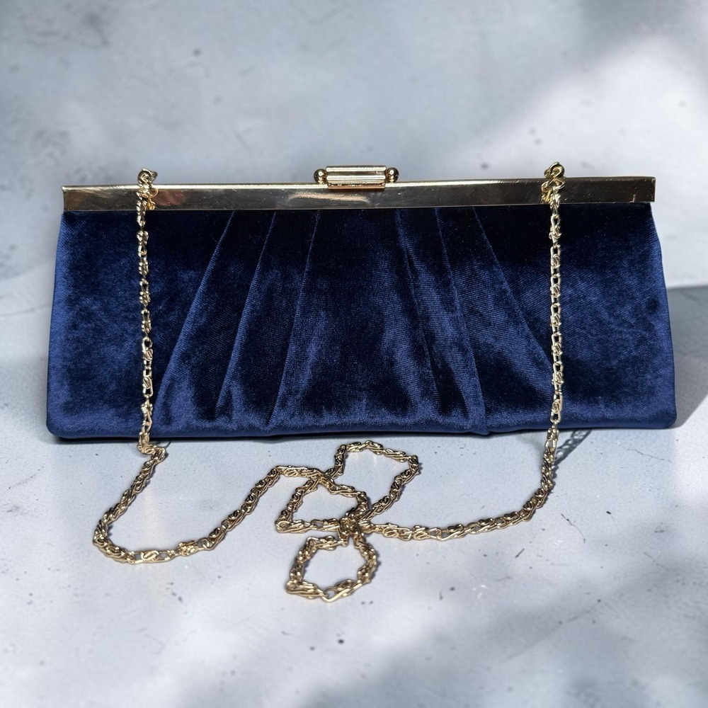 Jessica McClintock Velvet Formal Evening‎ Wear Clutch Shoulder Bag Gold Chain